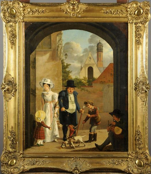 Spectacle De Rue (les Mendiants). Oil Painting by Felix Devigne