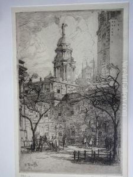 The Court House In City Hall Park Oil Painting by Henry Wilfrid Deville