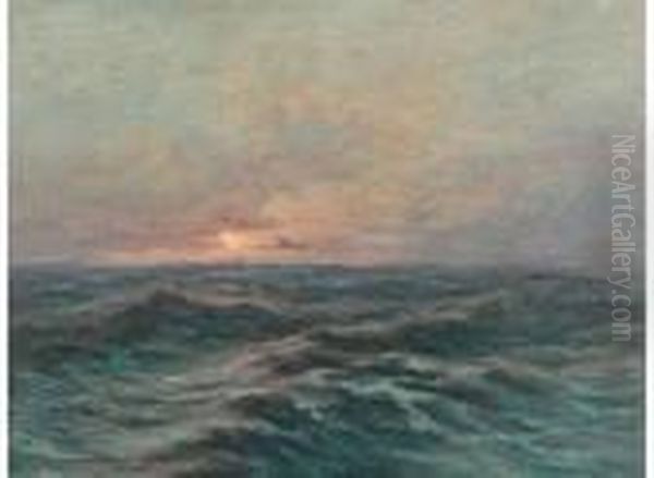 Marine At Sunset Oil Painting by Albert Isidore Devos