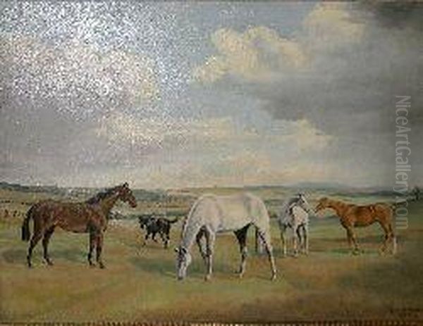 Horses In A Landscape Oil Painting by George Devy