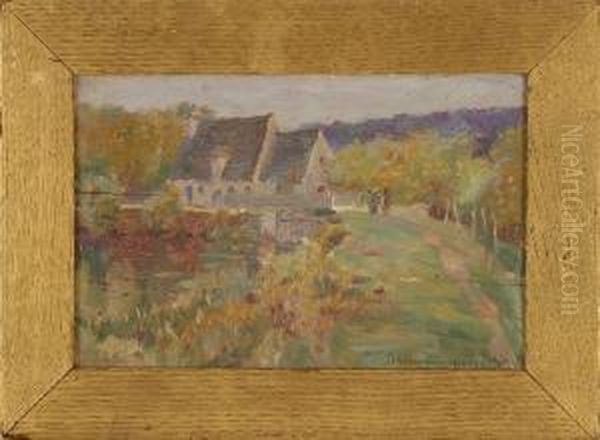 Figures Walking Down A Rural Road Oil Painting by Wynford Dewhurst