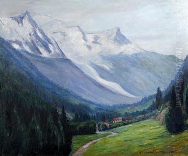 Mont Blanc And Valley Of Chamonix Oil Painting by Wynford Dewhurst