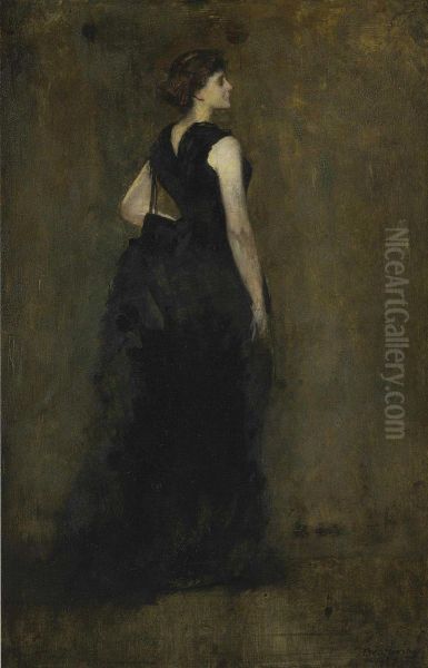 Woman In Black: Portrait Of Maria Oakey Dewing Oil Painting by Thomas Wilmer Dewing