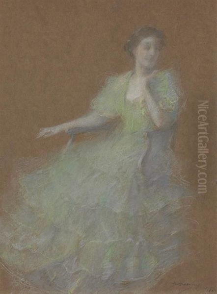 Green And Gold Oil Painting by Thomas Wilmer Dewing