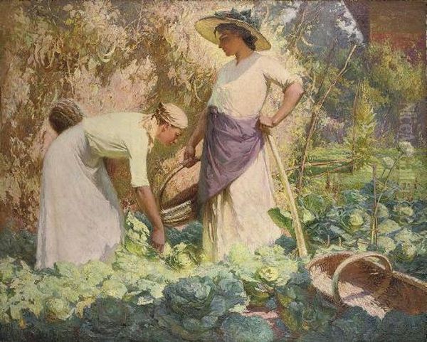 Tending To The Vegetable Patch Oil Painting by Regis Jean Francois Deygas