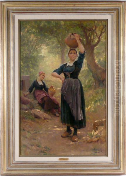 Girls In The Forest Oil Painting by Theophile Louis Deyrolle