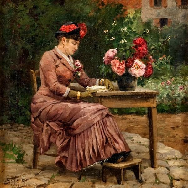 Donna Che Legge Un Libro In Giardino Oil Painting by Theophile Louis Deyrolle