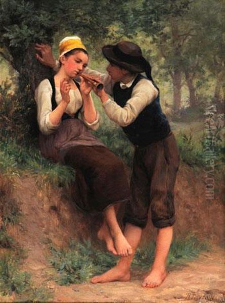 Jeune Couple En Foret Oil Painting by Theophile Louis Deyrolle