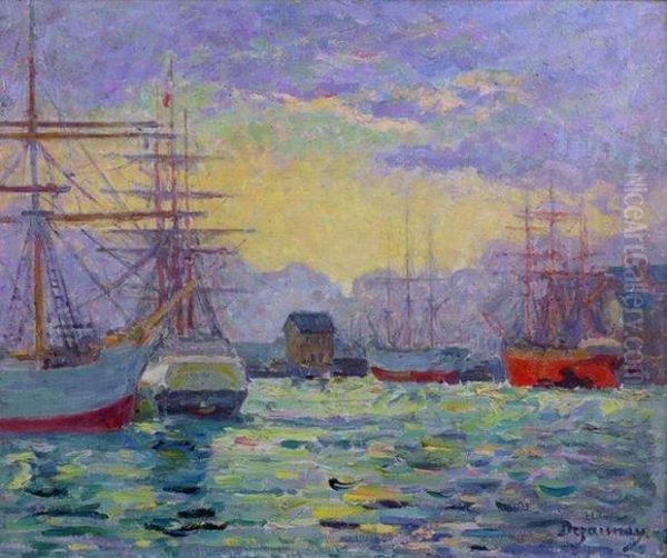 Vue D'un Port Oil Painting by Emile Alfred Dezaunay