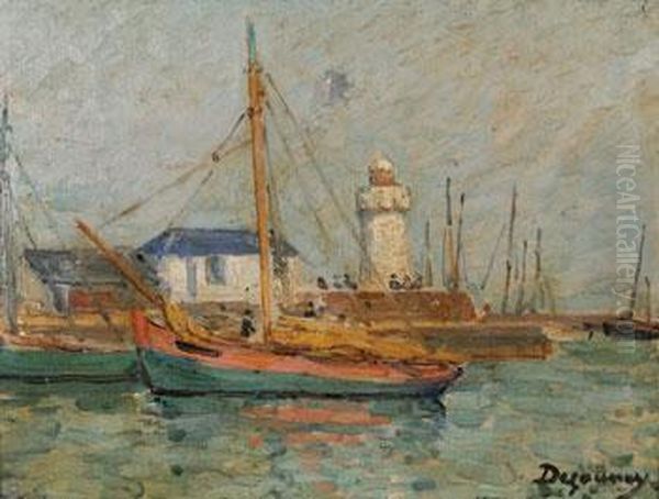 Barque Rose Pres Du Phare Oil Painting by Emile Alfred Dezaunay