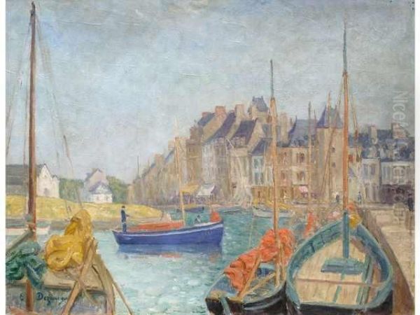 Au Port Du Croisic Oil Painting by Emile Alfred Dezaunay