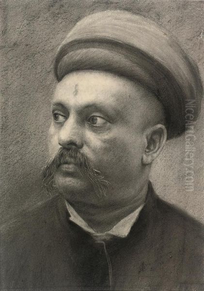 Portrait Of A Gentleman, Believed To Be Raosahib Vasudev Jagannath Kirtiker Oil Painting by Mahadev Vishvanath Dhurandhar