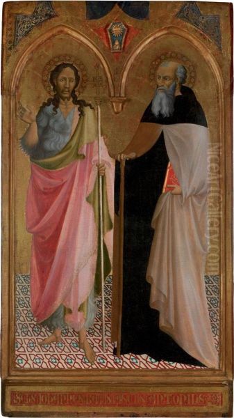 Saint John The Baptist And Saint Anthony Abbot: The Right Wing Ofan Altarpiece Oil Painting by Battista Di Biagio Sanguigni