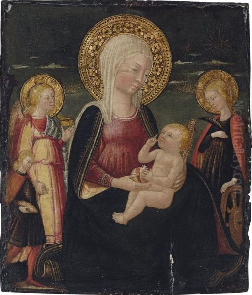 The Madonna Dell'umilta With Saint Catherine Of Alexandria And Tobias And The Angel Oil Painting by Bicci Di Neri