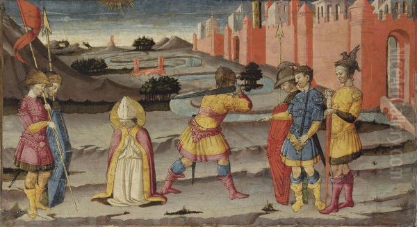 The Martyrdom Of Saint Januarius: Panel From A Predella Oil Painting by Bicci Di Neri