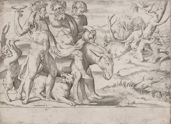 Drunken Silenus On A Donkey Oil Painting by Giulio Bonasone