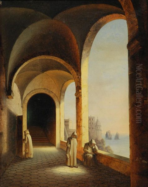 Scorcio Della Certosa Di San Giacomo Con Frati Oil Painting by Maria Carolina Di Borbone