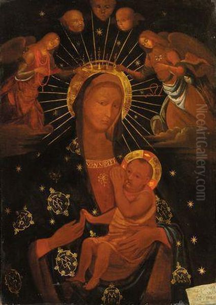 Madonna Con Bambino Ed Angeli Oil Painting by Ambrogio Stefano Di Borgognone