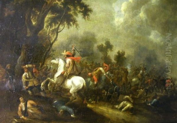 Battle Scene Oil Painting by Ambrogio Stefano Di Borgognone