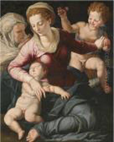 Madonna And Child With St. Anne And Infant St. John The Baptist Oil Painting by Agnolo Bronzino