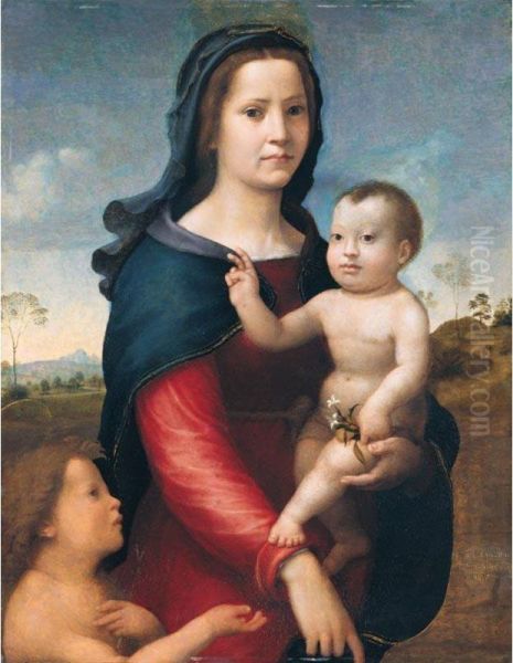 The Madonna And Child With The Infant Saint John The Baptist Oil Painting by Giuliano Bugiardini