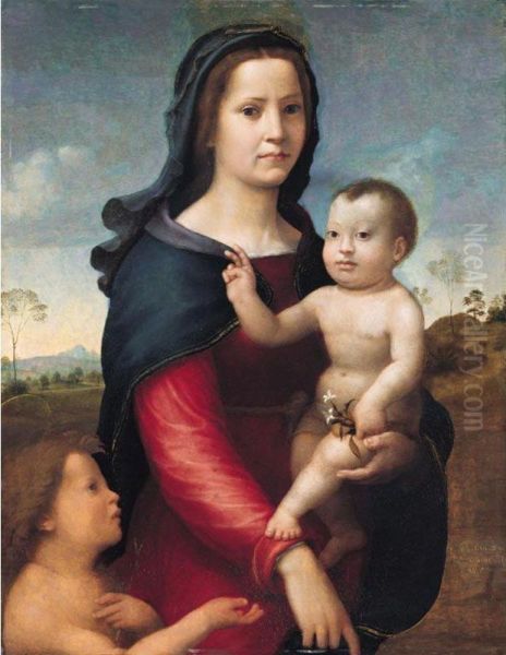 The Madonna And Child With The Infant Saint John The Baptist Oil Painting by Giuliano Bugiardini