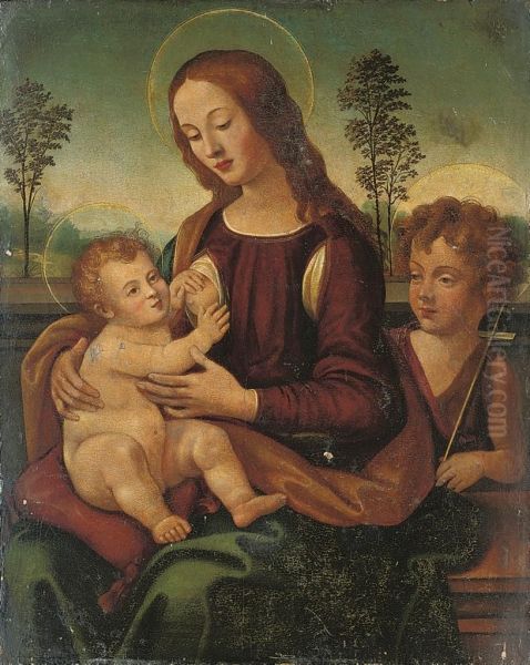 The Madonna And Child With The Infant Saint John The Baptist Oil Painting by Lorenzo Di Credi