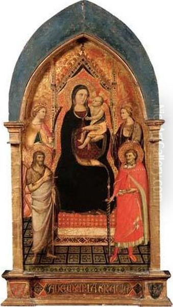 Madonna In Trono Col Bambino E Quattro Santi Oil Painting by Niccolo di Pietro Gerini