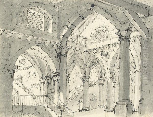 Design For A Theatrical Set With Gothic Arches Oil Painting by Pietro Gonzaga