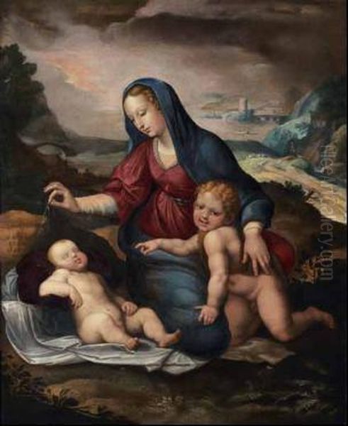 Madonna Con Il Bambino E San Giovannino Oil Painting by Giovanni Di Lorenzo Larciani