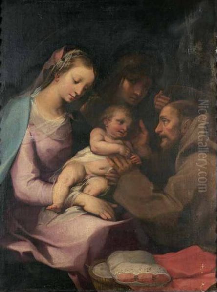 Madonna Con Il Bambino, San Francesco E Una Santa Oil Painting by Rutilio Lorenzo Di Manetti