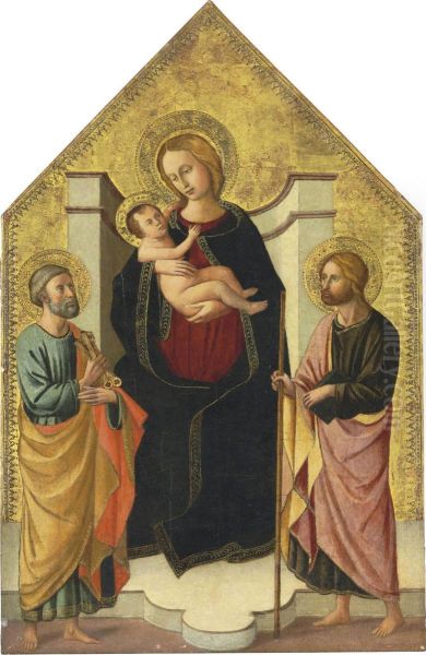 The Madonna And Child With Saints Peter And John The Baptist Oil Painting by Domenico Di Michelino