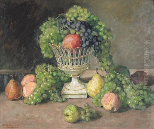 Natura Morta Con Frutta E Uva Oil Painting by Guido Di Montezemolo