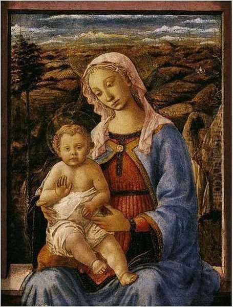 The Madonna And Child Seated On A Window-ledge, A Landscape Beyond Oil Painting by Francesco Stefano Di Pesellino