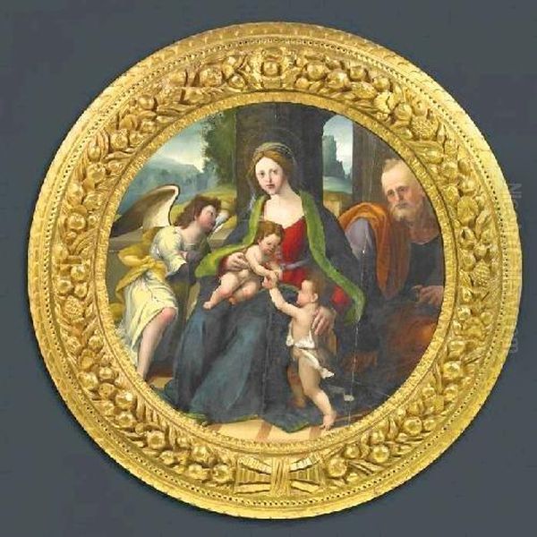 The Holy Family With The Boy John And An Angel Oil Painting by Piero Di Cosimo