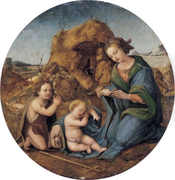 The Madonna And Sleeping Christ Child With The Infant Saint John The Baptist Oil Painting by Piero Di Cosimo