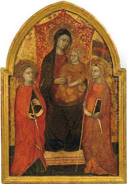 Madonna Col Bambino Fra Le Sante Orsola E Cecilia Oil Painting by Giovanni Maria B. Di Rocco Zoppo