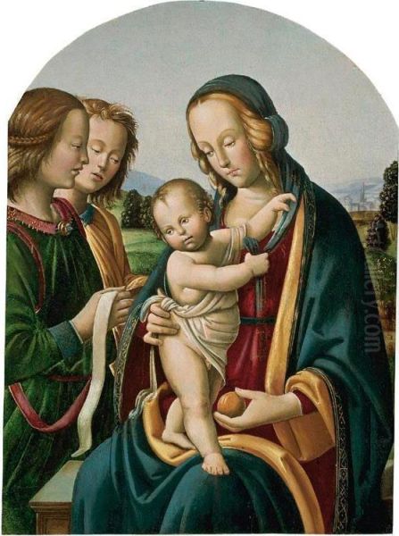 Madonna And Child With Two Angels Oil Painting by Giovanni Maria B. Di Rocco Zoppo