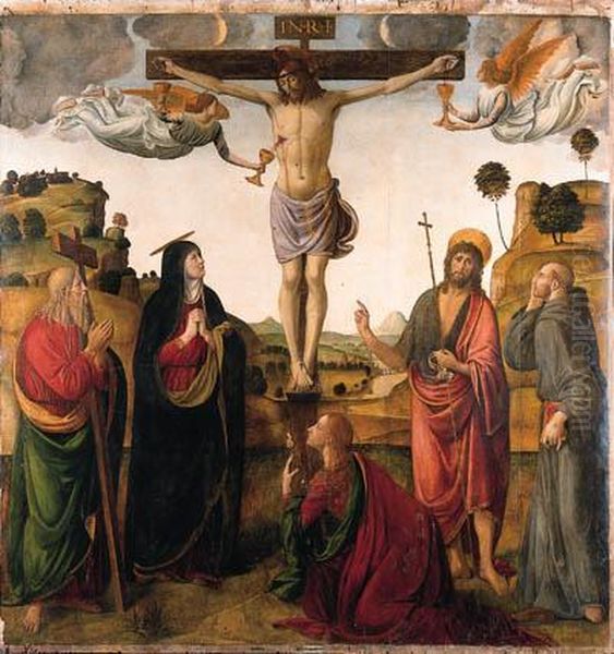 The Crucifixion With The Madonna, Saints John The Baptist, Marymagdalen, Andrew And Francis Oil Painting by Cosimo Rosselli