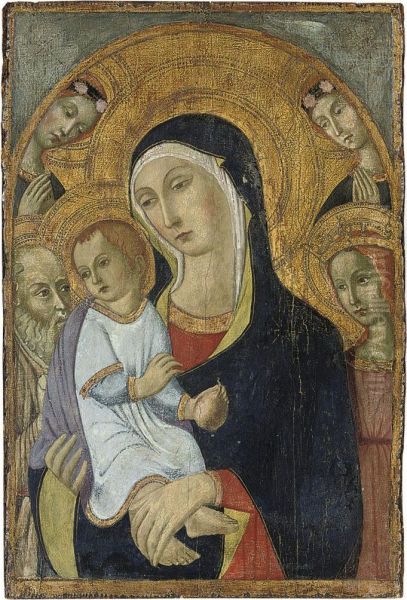 The Madonna And Child With Saints And Two Angels Oil Painting by Ansano Mancio Di Sano Di Pietro