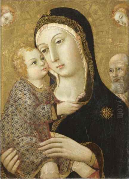 Madonna Col Bambino, San Giuseppe E Due Angeli Oil Painting by Ansano Mancio Di Sano Di Pietro