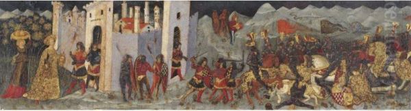 The Return Of Judith To Bethulia, And The Route Of The Jews Defeating The Assyrians: A Cassone Panel Oil Painting by Paolo di Stefano Badaloni Schiavo