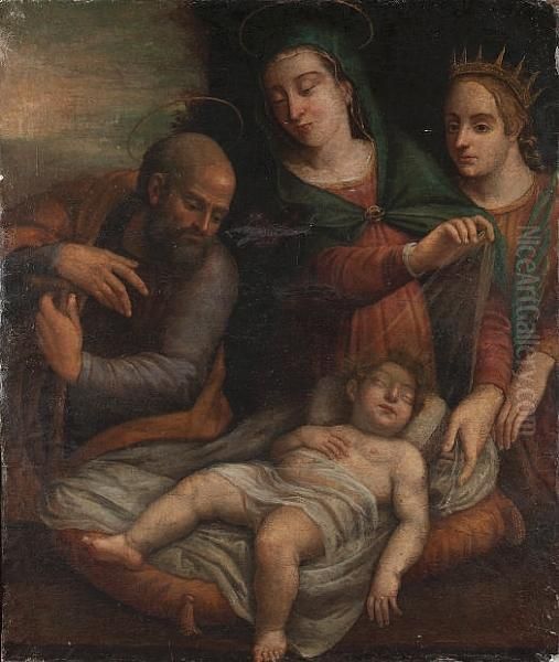 The Holy Family With Saint Catherine Oil Painting by Giovanni Antonio Sogliani