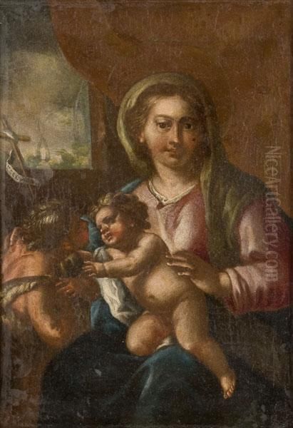 Vergine Col Bambino E San Giovannino Oil Painting by Alfonso Di Spigna