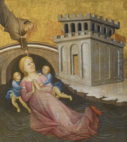 A Franciscan Saint Miraculously Saving A Woman From Drowning Oil Painting by Gherardo Jacopo Di Starnina