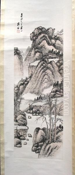 Hanging Scroll, Ink And Color On Paper; The Upper Left Tang Di Oil Painting by Tang Di