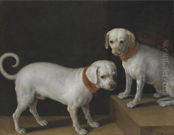 Two Dogs With Red Collars Oil Painting by Tiberio di Tito