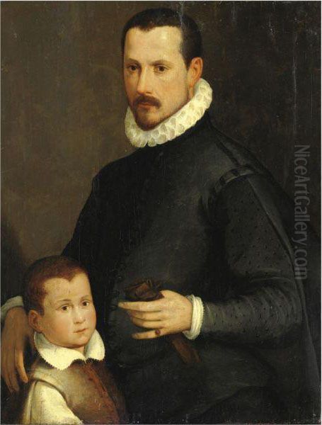 Ritratto Di Gentiluomo Con Il Figlio Oil Painting by Tiberio di Tito