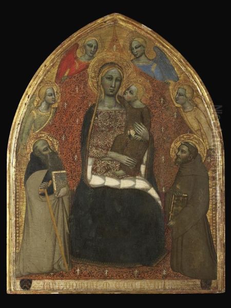 The Madonna And Child With Saints Anthony Abbot And Francis Andfour Angels Oil Painting by Niccolo Di Tommaso