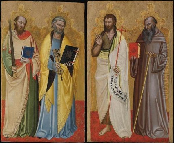 Saints Peter And Paul; And Saints John The Baptist And Benedict: Lateral Panels Of An Altarpiece Oil Painting by Niccolo Di Tommaso